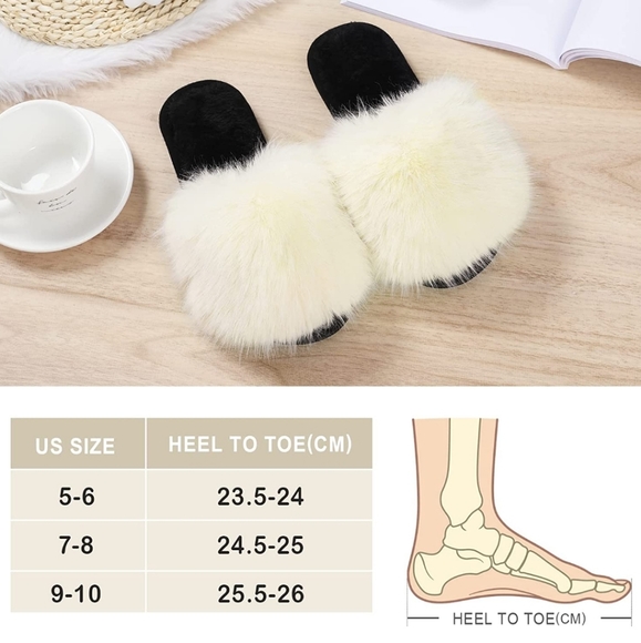 Fuzzy Slippers Women,Cozy Open Toe Fuzzy House Slippers - Picture 2 of 4